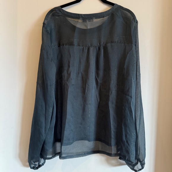French Connection Sheer with Metallic detail teal blouse XL NWOT - Picture 5 of 5